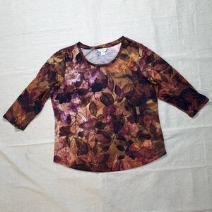Christopher & Banks | Petite Three-Quarter Length Sleeve Floral Top | PXL
